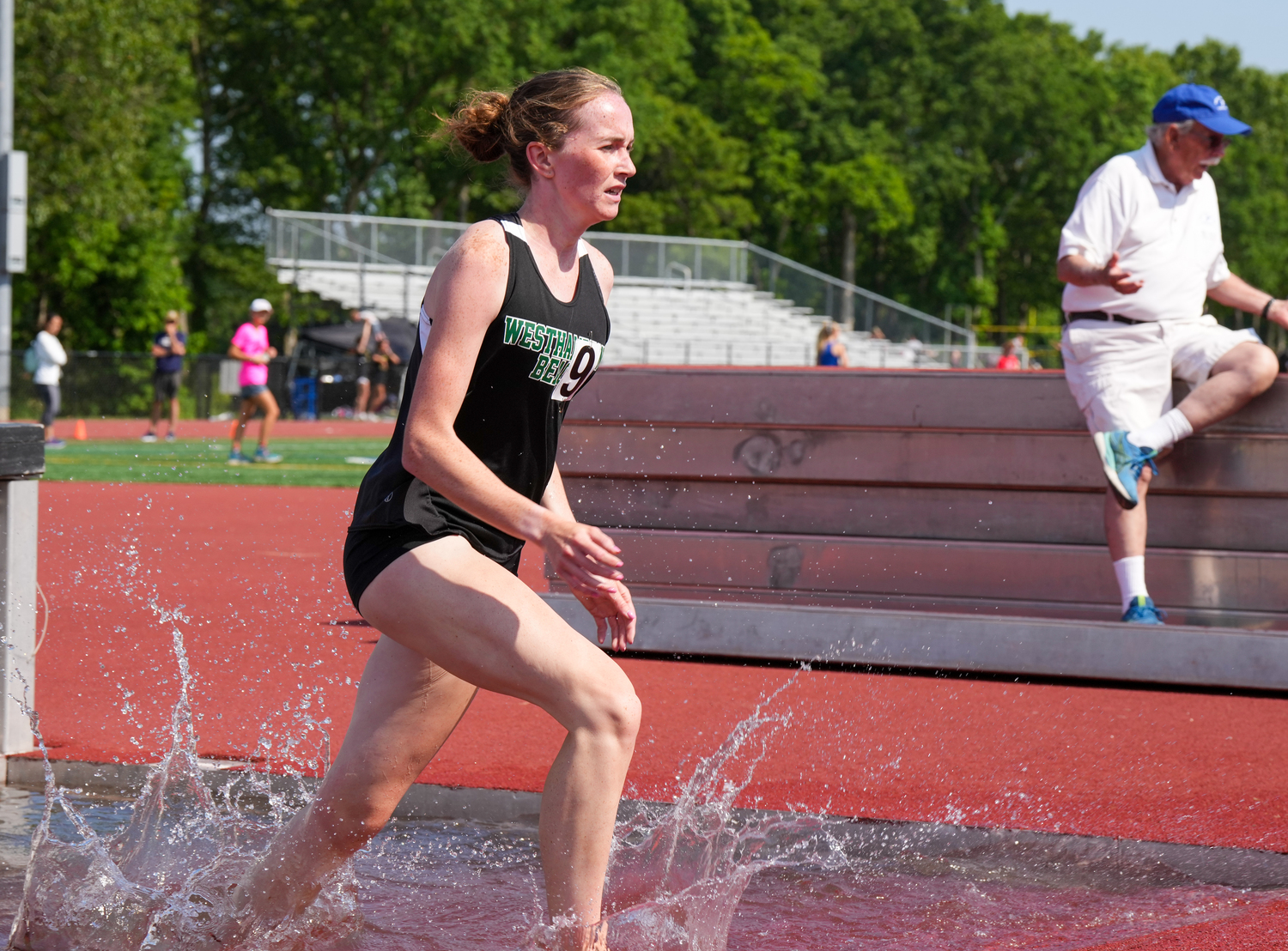 Westhampton Beach junior Oona Murphy competed in the 2,000-meter steeplechase on Friday.   RON ESPOSITO