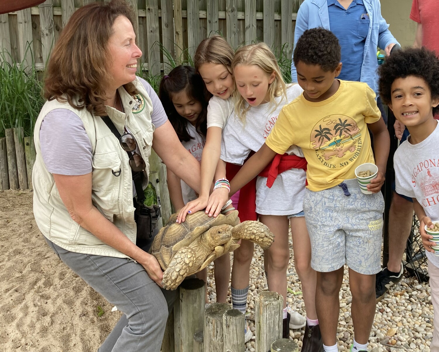 Sagaponack School students recently took a field trip to the Long Island Game Farm where they learned about tortoises, among other things. COURTESY SAGAPONACK SCHOOL