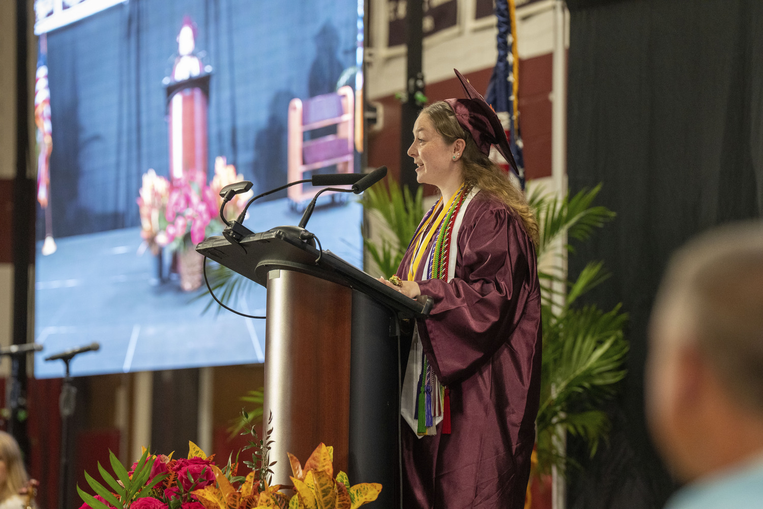 Paige Garvin speaks at Southampton High School commencement exercises on June 23.  RON ESPOSITO