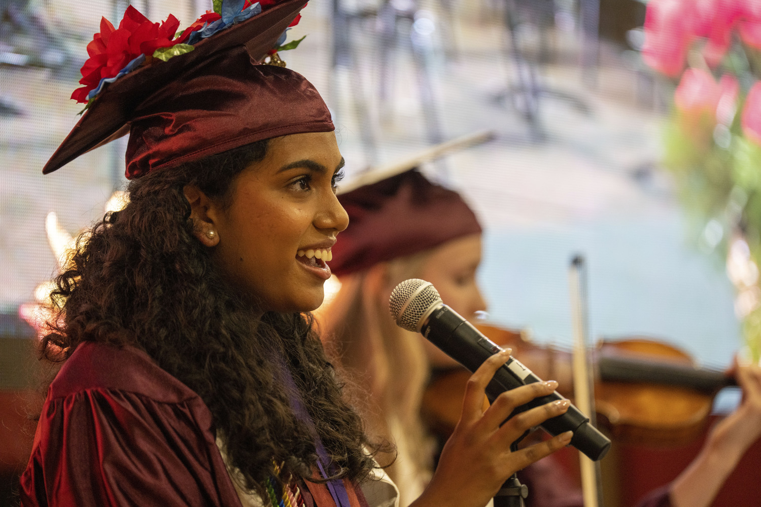 Dhivya Sampath speaks at commencement exercises at Southampton High School on June 23.  RON ESPOSITO