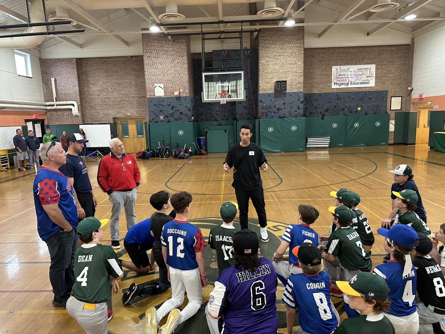 Oswaldo Cabrera was a guest coach for local ballplayers at Westhampton Beach Elementary School on Monday.  MIKE DEAN