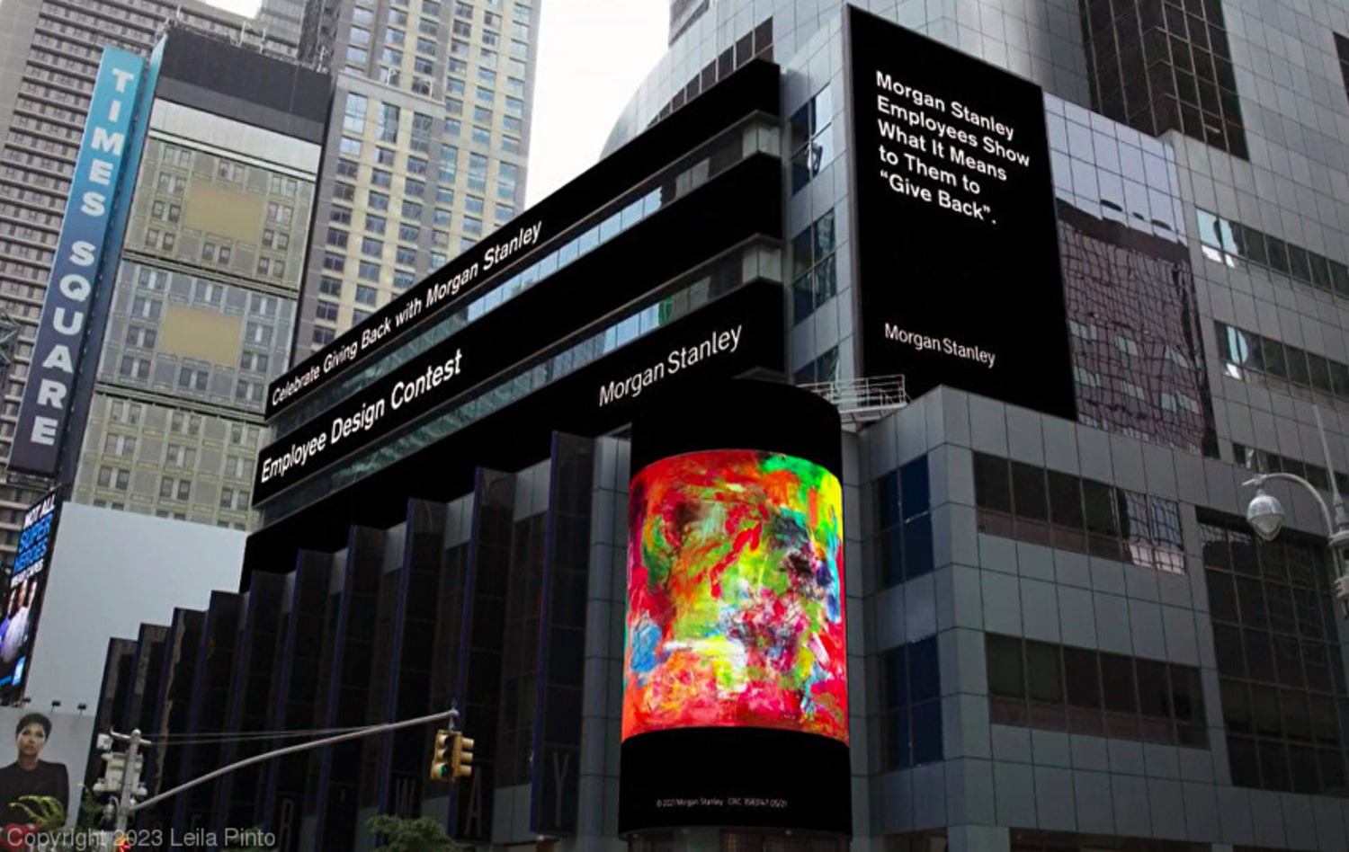 “A Brighter Future” was featured on the Jumbotron in Times Square. LEILA PINTO.