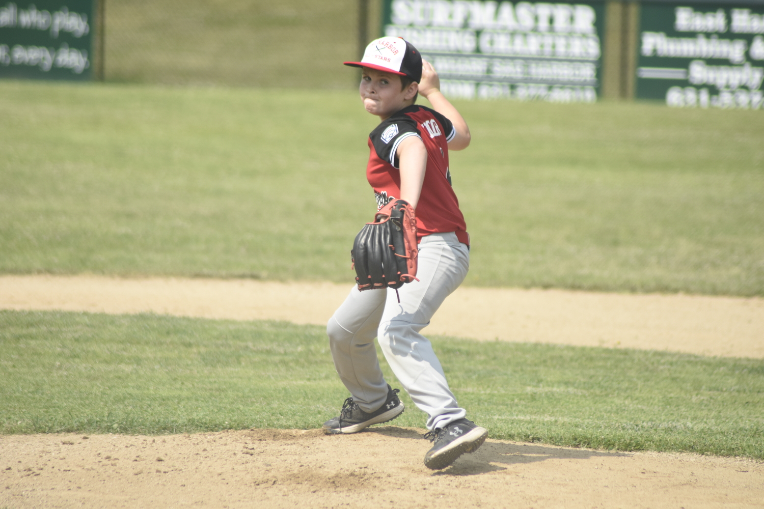 Henry Gregor started on the mound for the Sag Harbor 10U All-Stars on Saturday against Riverhead.   DREW BUDD