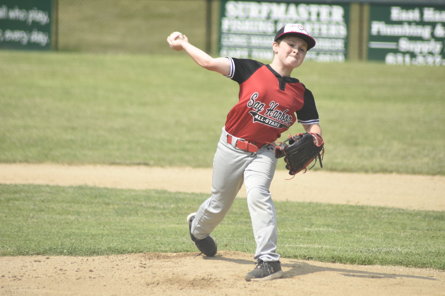 Henry Gregor started on the mound for the Sag Harbor 10U All-Stars on Saturday against Riverhead.   DREW BUDD