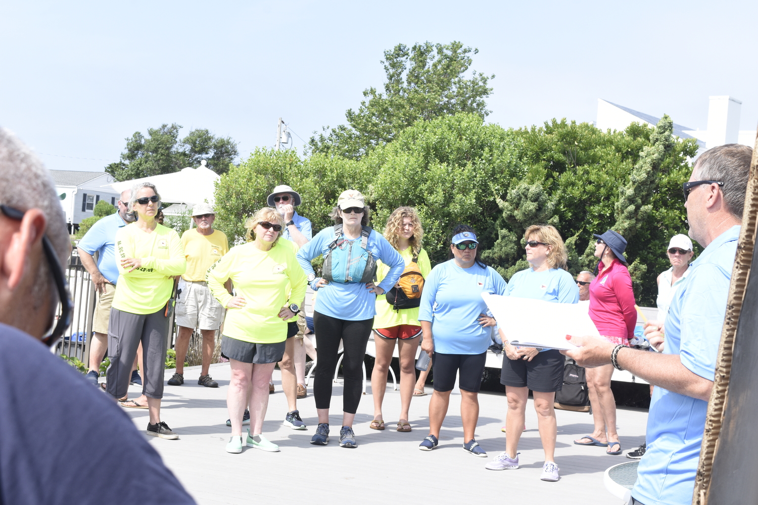 Sailors during the skipper's meeting at Westhampton Yacht Squadron prior to the start of Saturday's regatta.   DREW BUDD