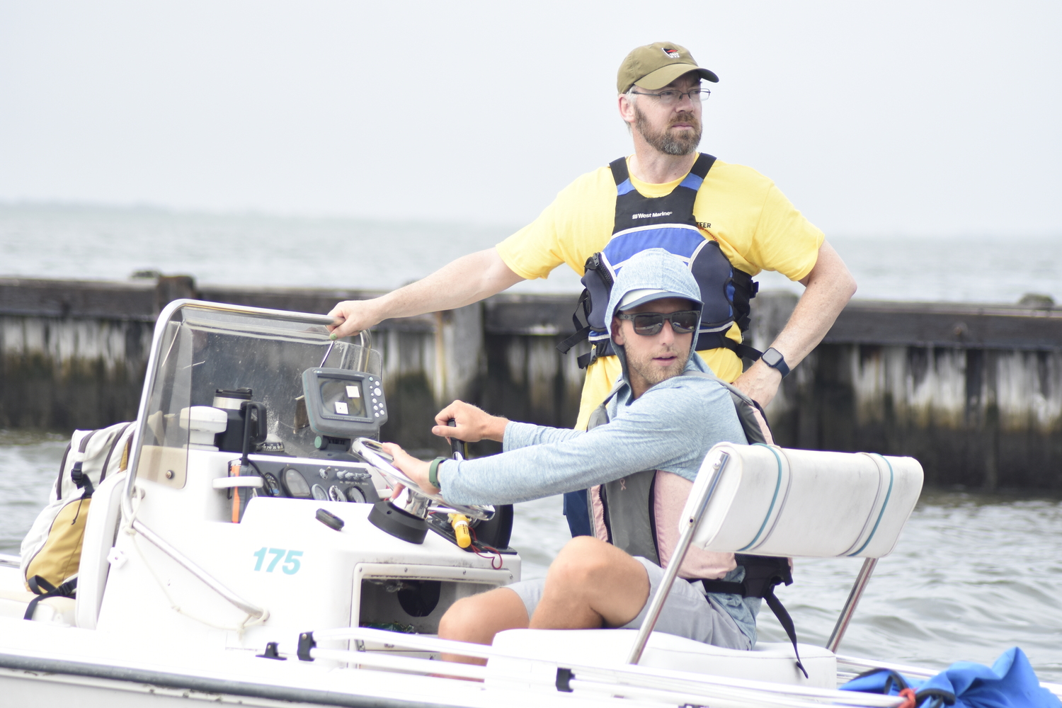 Luke Hinkling and crew go out to map out Saturday's course for the Women's Flying Scot North American Championship hosted by Westhampton Yacht Squadron this past weekend.   DREW BUDD