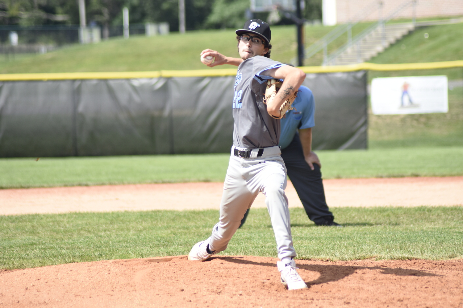 Garrett Bolwell (Rhode Island CC) pitched five shutout innings for the Whalers in the first game of a doubleheader in Westhampton Beach on Saturday.   DREW BUDD