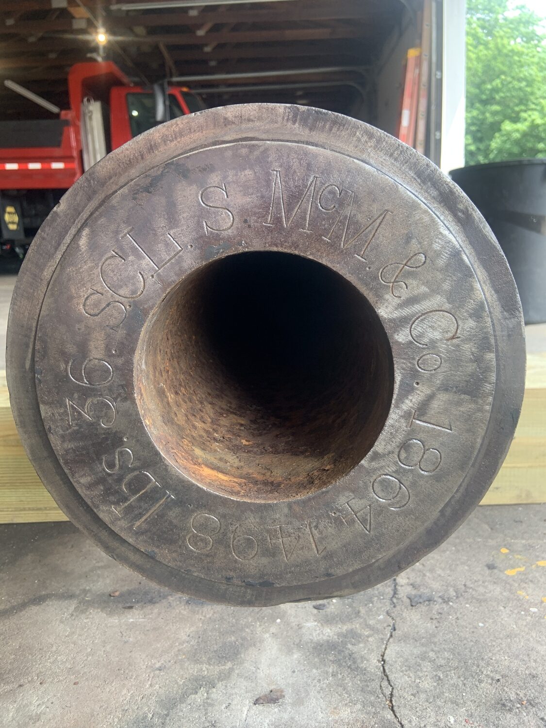 The barrel of the cannon is engraved with the date 1864, its manufacturer, S. McM & Co., and its weight, 1,498 pounds. STEPHEN J. KOTZ