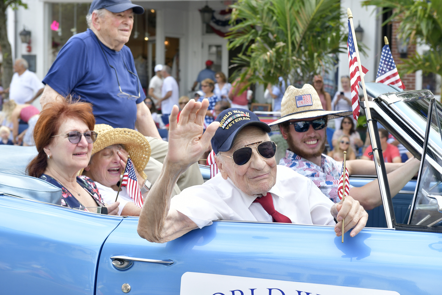 World War II Veterans Dominick Critelli, foreground, Harry Arlin, seated in back.