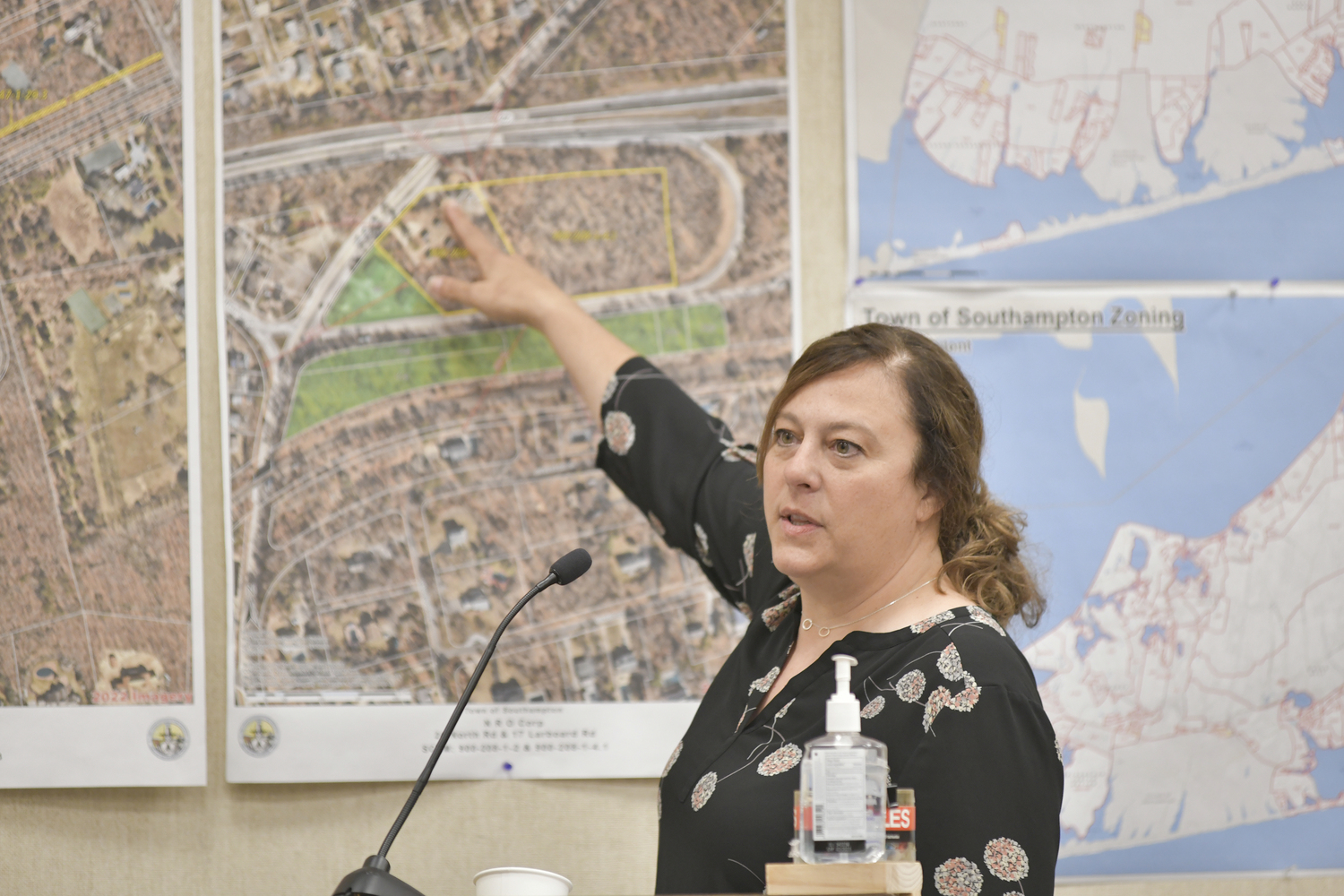 Southampton Town Planning and Development Administrator Janice Scherer talks about the general area where a proposed battery energy storage system will be located in Hampton Bays.  DANA SHAW
