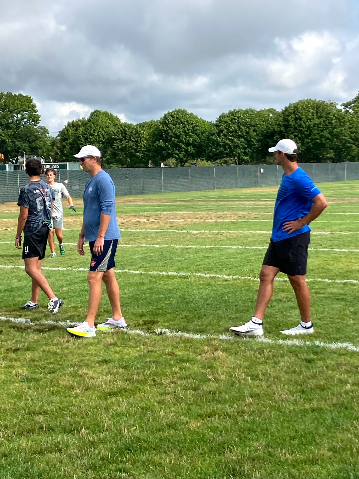 Former New York Giants quarterback Eli Manning and the team's current starting quarterback Daniel Jones visited Westhampton Beach High School Sunday morning. BRYAN SCHAUMLOFFEL