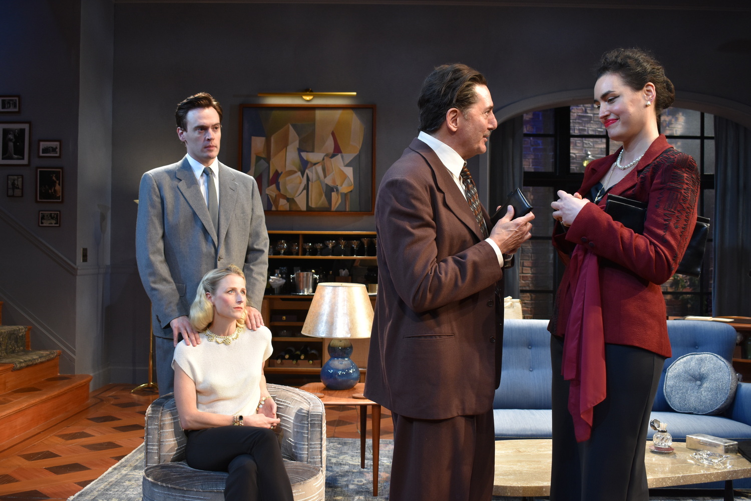 Erich Bergen (as Tony Wendice), Mamie Gummer (as Margot), Reg Rogers (as Inspector Hubbard) and Rosa Gilmore (as Maxine) in 