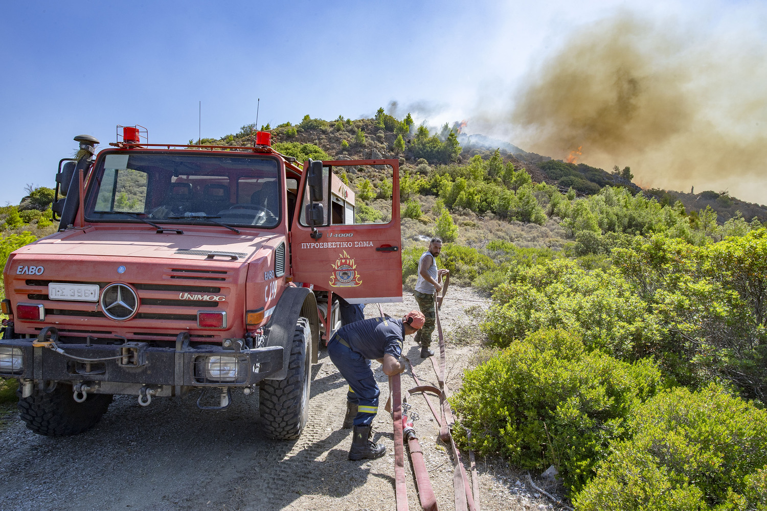 Former Express photographer and East Hampton Fire Department member Michael Heller, who now lives in Greece, has been aiding firefighting efforts on the Greek Island of Rhodes, where wildfires have destroyed villages and forced the evacuation of 19,000 tourists in recent days. MICHAEL HELLER PHOTOS