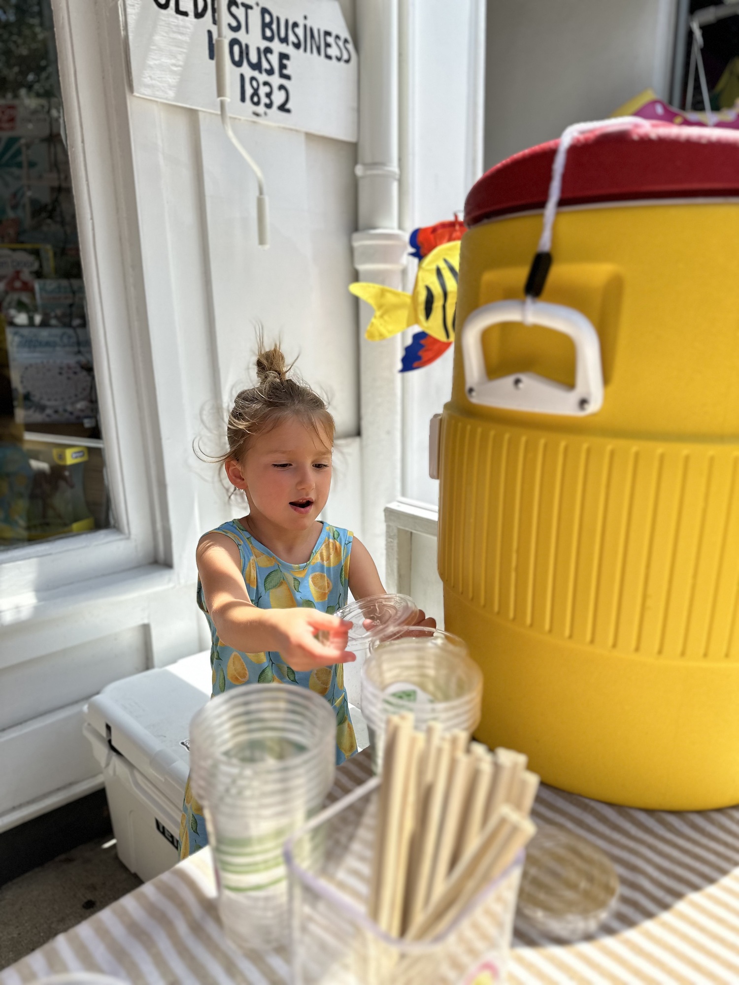 Sisters Fiona and Maeave Scissons, 8 and 6, have made more than $3,000 in three days selling fresh-squeezed lemonade in Sag Harbor. The money will go to Hamptons Community Outreach.