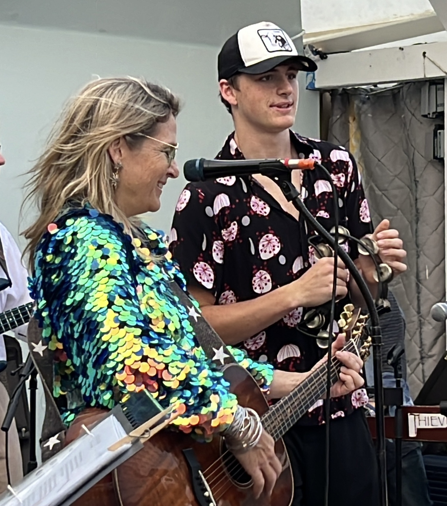 Nancy Atlas on stage at The Surf Lodge in Montauk with her son, Cashus Muse, who will perform with his band PasserBy at a July 22 concert in Sag Harbor. ELLEN DIOGUARDI