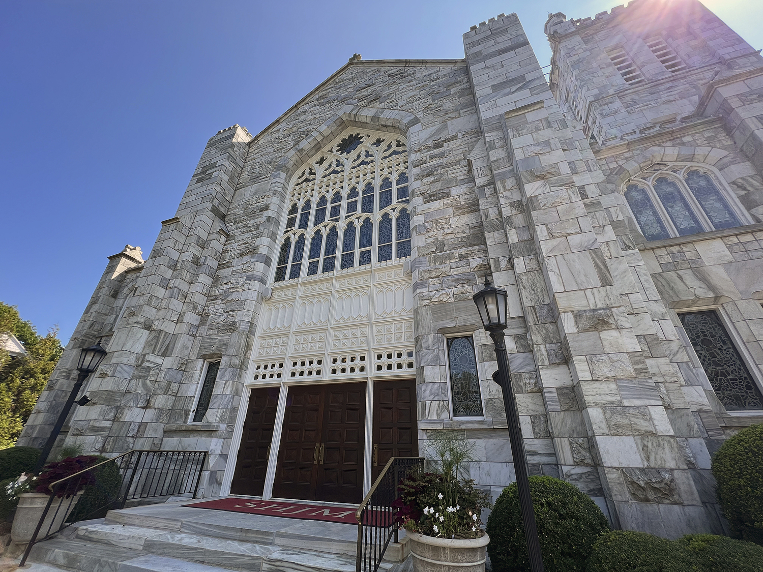 The Basilica Parish of Sacred Hearts of Jesus and Mary in Southampton Village received a $15,000 Sacred Sites grant from the Robert David Lion Gardiner Foundation to repair the front stained glass window.   DANA SHAW