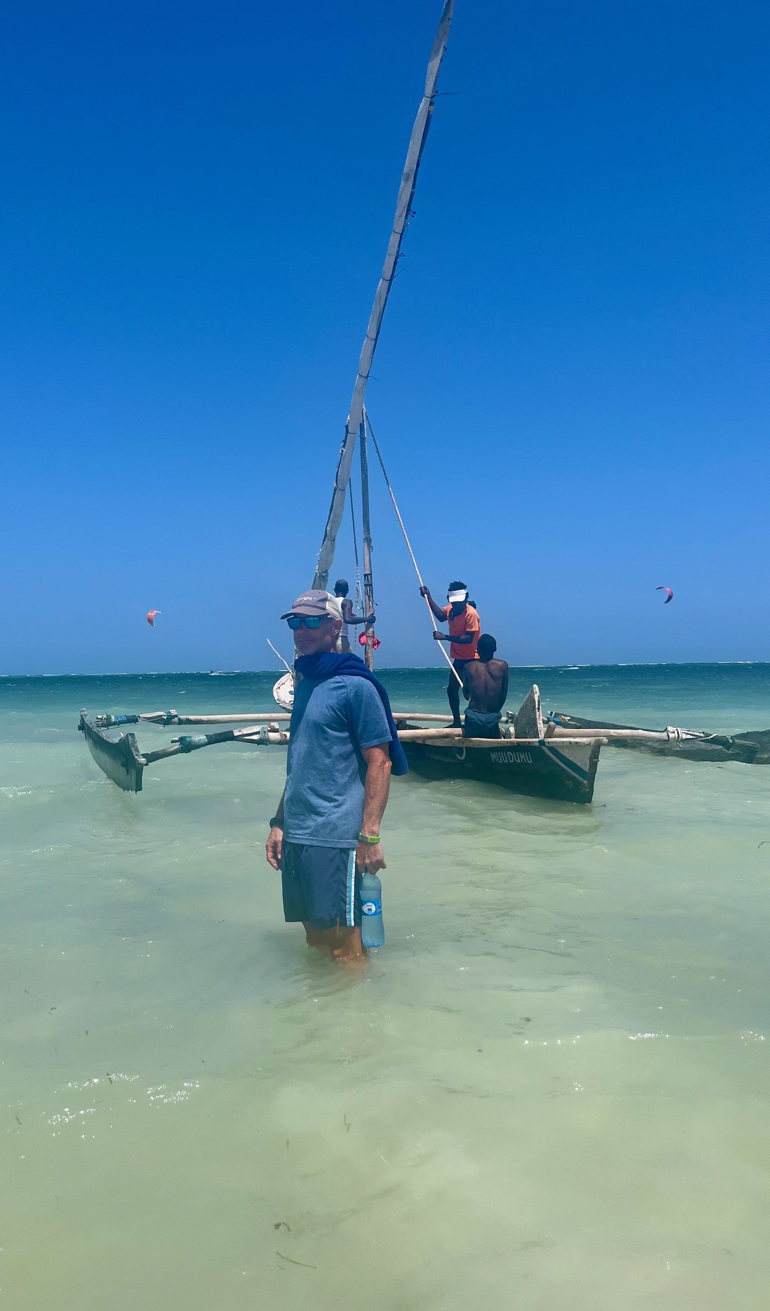 Sailing in Mombasa, Kenya, during a 12-day layover while the group waited for its vehicles to make the drive from Khartoum. COURSTESY JOE LOUCHHEIM