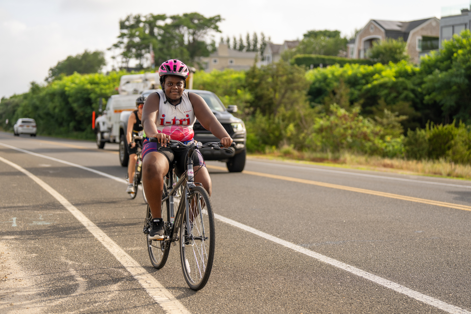 Taliyah Robinson of Shirley and William Paca Middle School completing her bike portion of the triathlon.  RON ESPOSITO