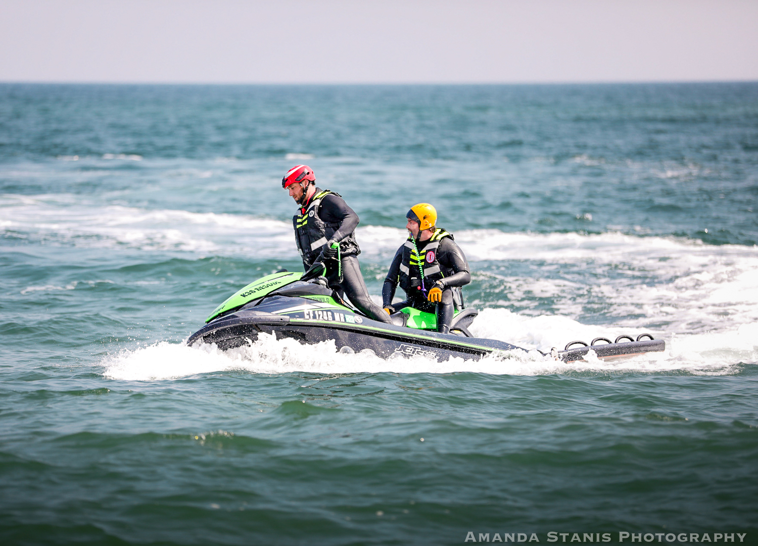 Members of the East Hampton Village Lifeguards went through the K-38 jet ski training program earlier this summer, which teaches them rescue skills in rough waters. The program is used by lifeguards in Hawaii and by the U.S. military. 
PHOTOS BY AMANDA STANIS