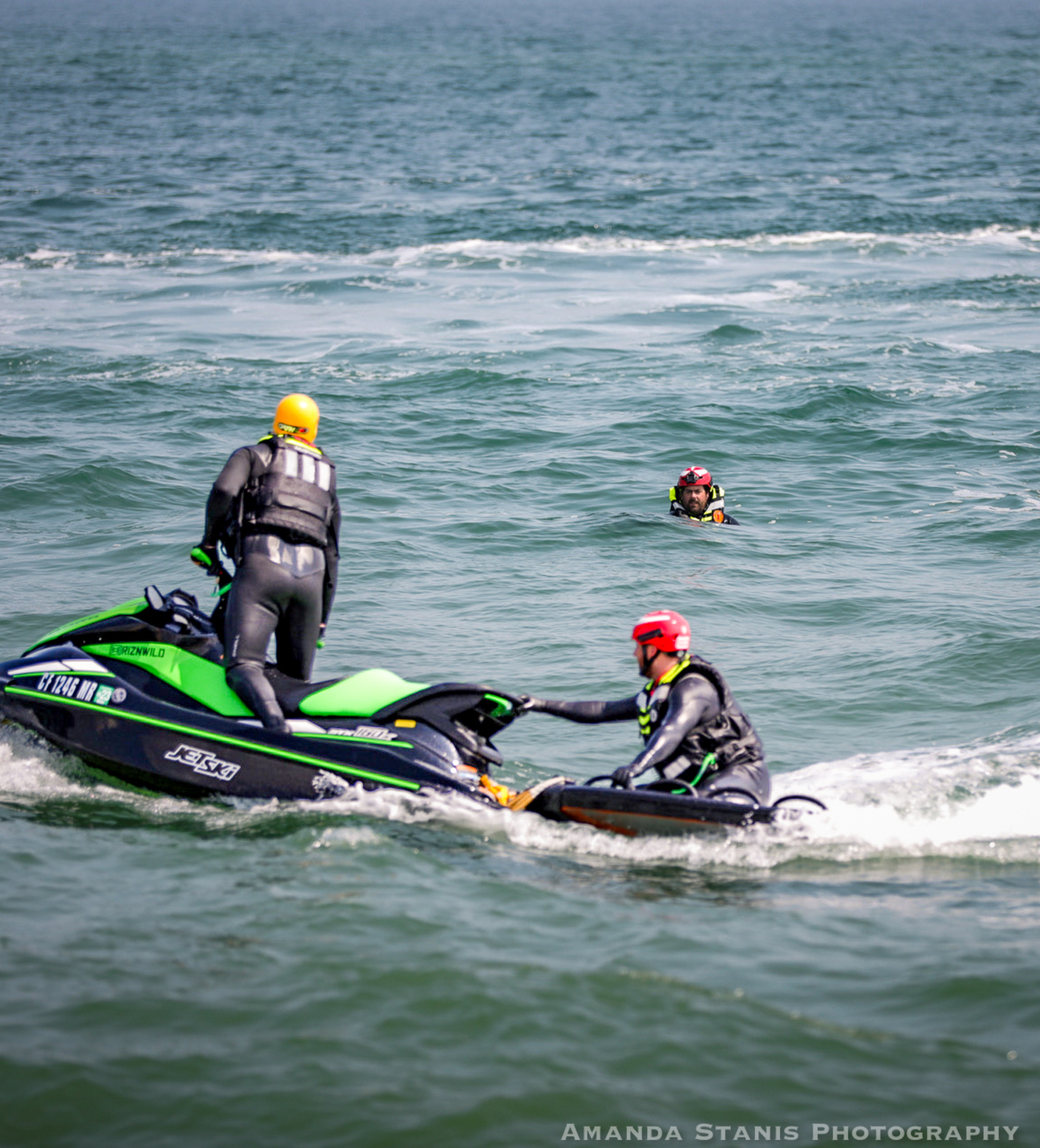 Members of the East Hampton Village Lifeguards went through the K-38 jet ski training program earlier this summer, which teaches them rescue skills in rough waters. The program is used by lifeguards in Hawaii and by the U.S. military. 
PHOTOS BY AMANDA STANIS