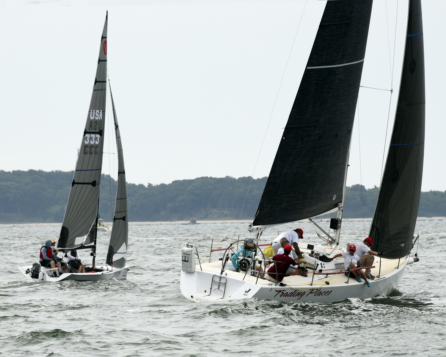 Viper Glory Days, left, about to pass Trading Places, a dual between two different spinnaker divisions.   MICHAEL MELLA