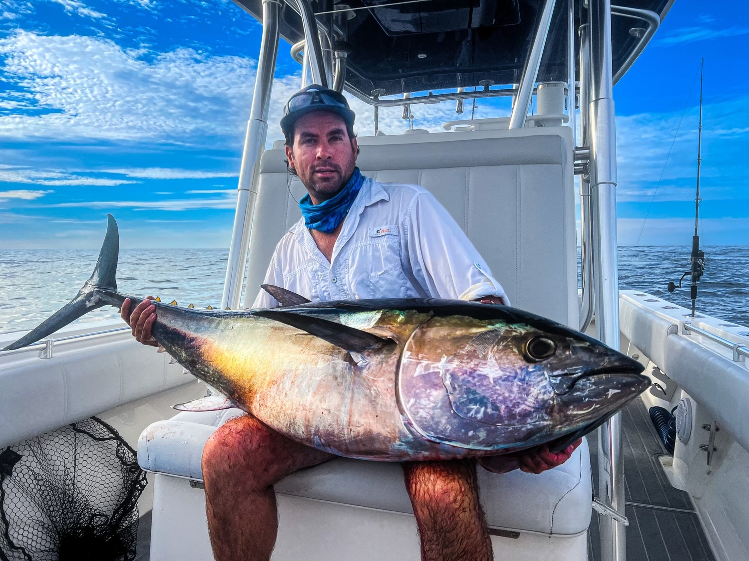 Fishing for bluefin tuna, like this one boated by Steve Lobosco, have been abundant within sight of shore off Montauk and Hampton Bays.
