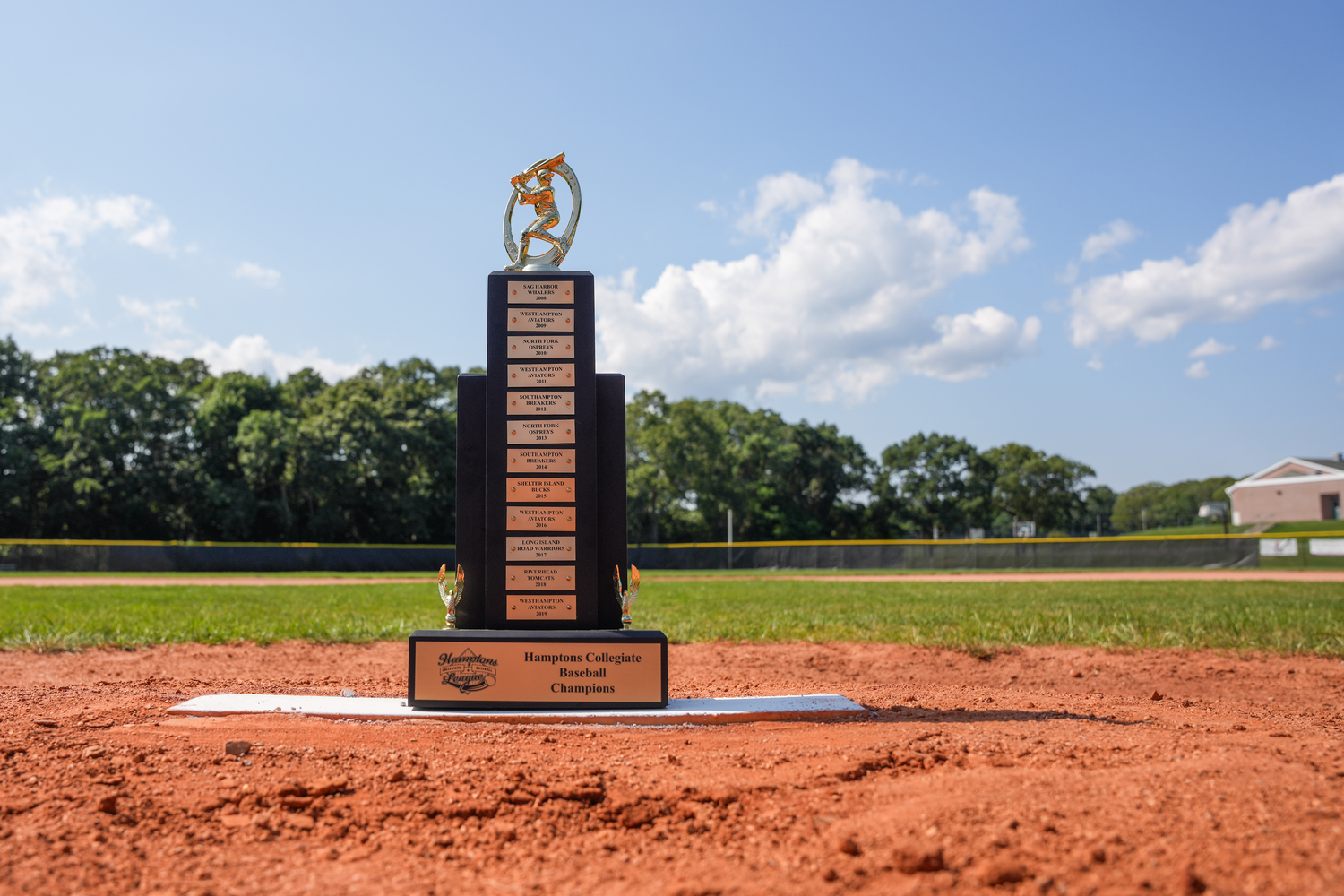 The HCBL Championship Trophy sits on home plate prior to game three on Monday.   RON ESPOSITO