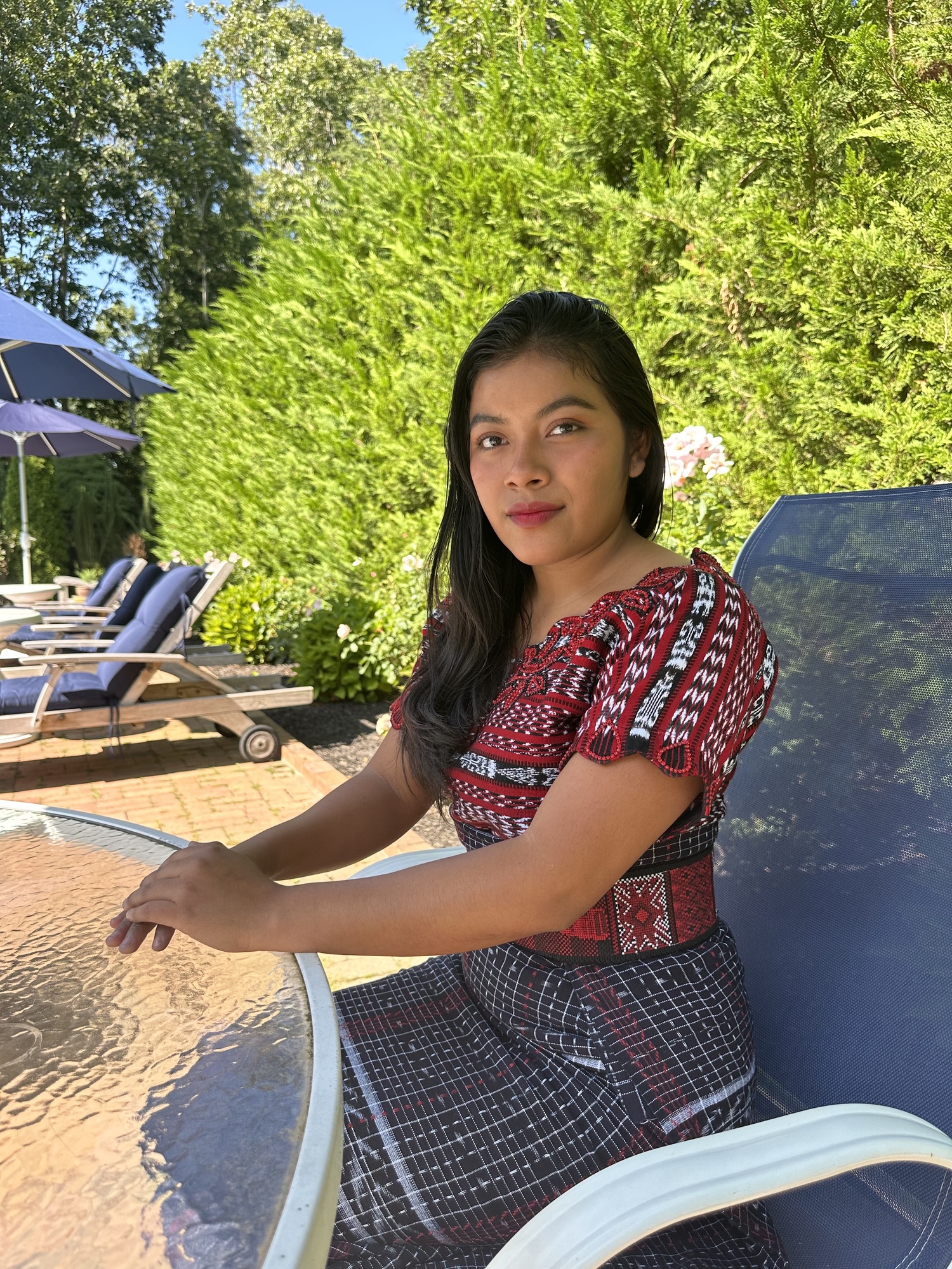 Bilma Pedro, dressed in a traditional Mayan outfit, earned the New York State Seal of Biliteracy in her native language, Qʼanjobʼal, marking the first time it has been recognized in New York State. SARAH TRUJILLO UNDERHILL