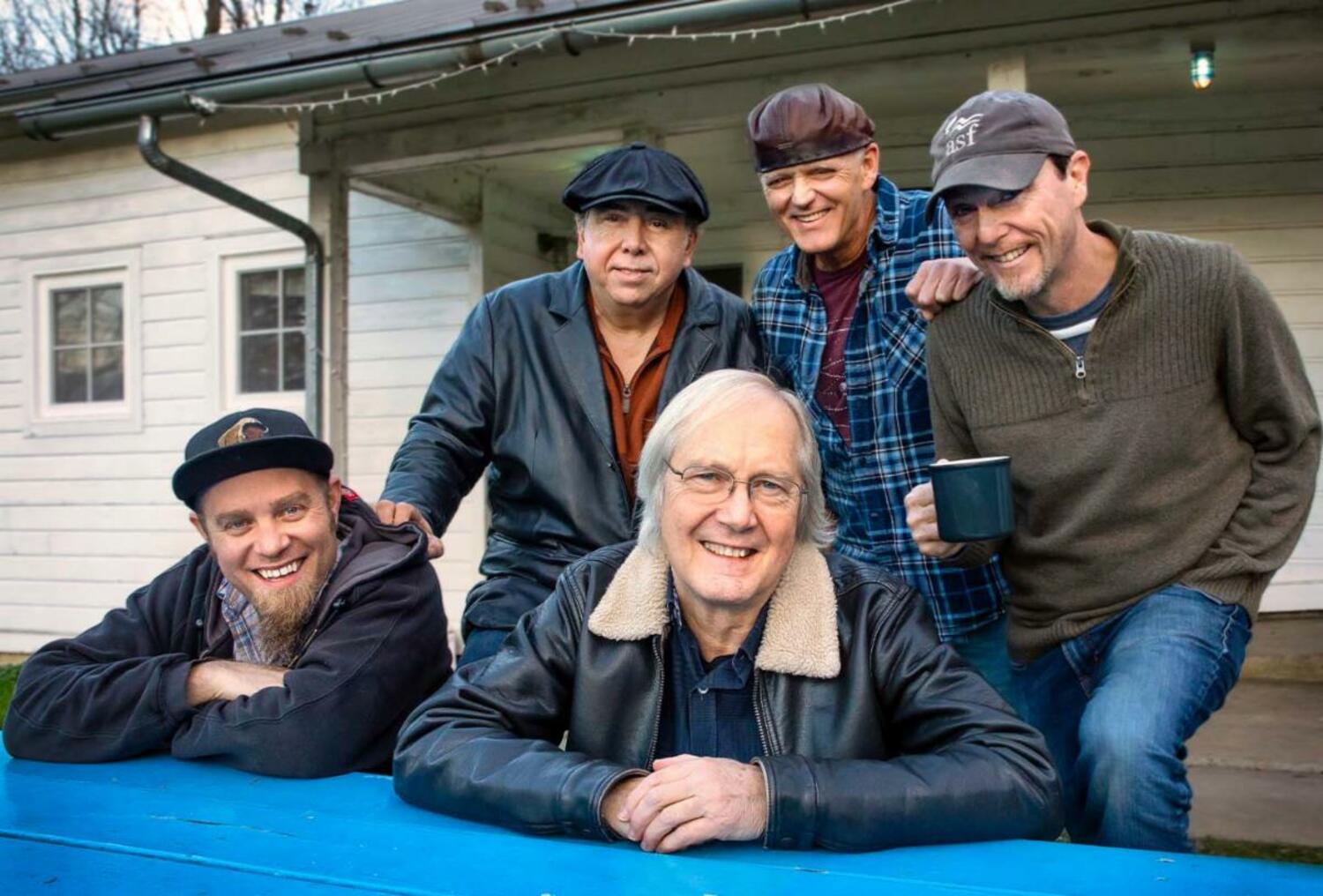 The Weight Band is, from left, seated, Michael Bram, Jim Weider; standing, Brian Mitchell, Albert Rogers and Matt Zeiner.  JOHN HALPERN/COURTESY SUFFOLK THEATER