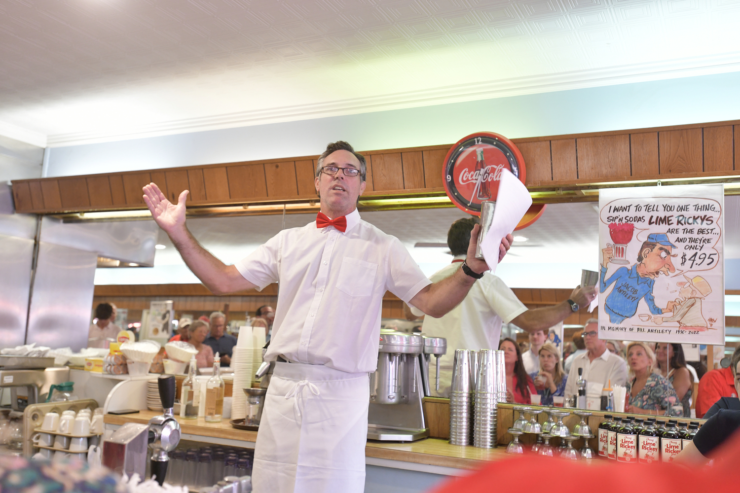 Mark Parash, owner of Sip’n Soda, welcomes guests to the launch of the Cherry Lime Rickey syrup on August 3.     DANA SHAW