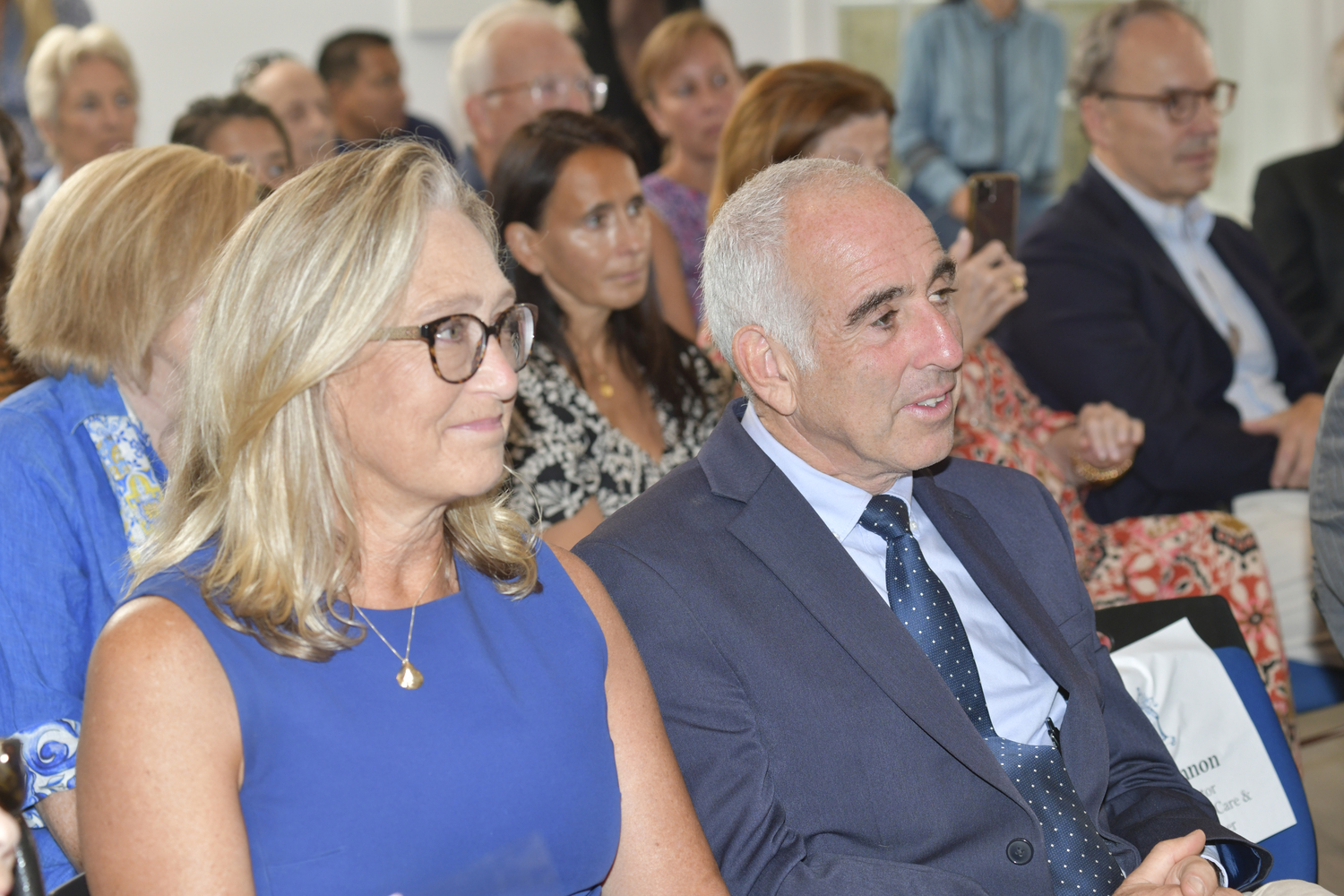 Suffolk County Legislator Bridget Fleming and Southampton Town Supervisor Jay Schneiderman at the Bridgehampton Child Care and Recreational Center on Friday.   DANA SHAW