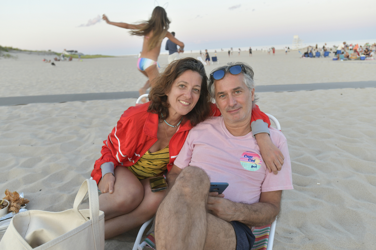 Anna Cerrajero and Stefan Iacovelli at the Moonlit Plunge for Heart of the Hamptons on Tuesday night at Coopers Beach.  DANA SHAW