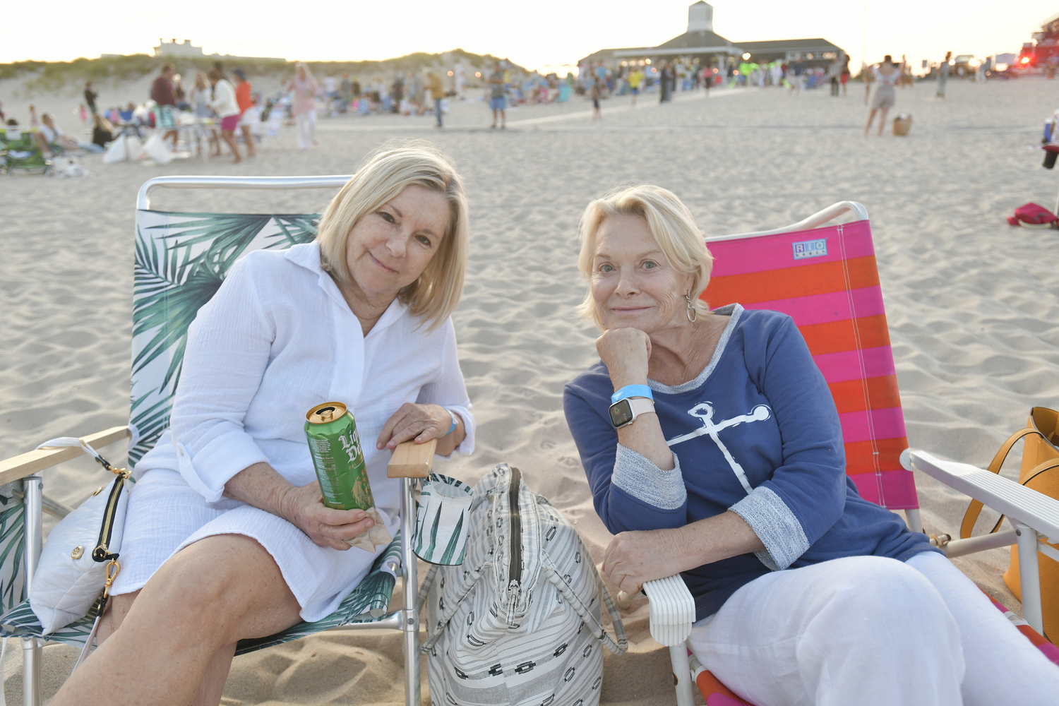 Judy Zuhusky and Diane Segreti at the Moonlit Plunge for Heart of the Hamptons on Tuesday night at Coopers Beach.  DANA SHAW