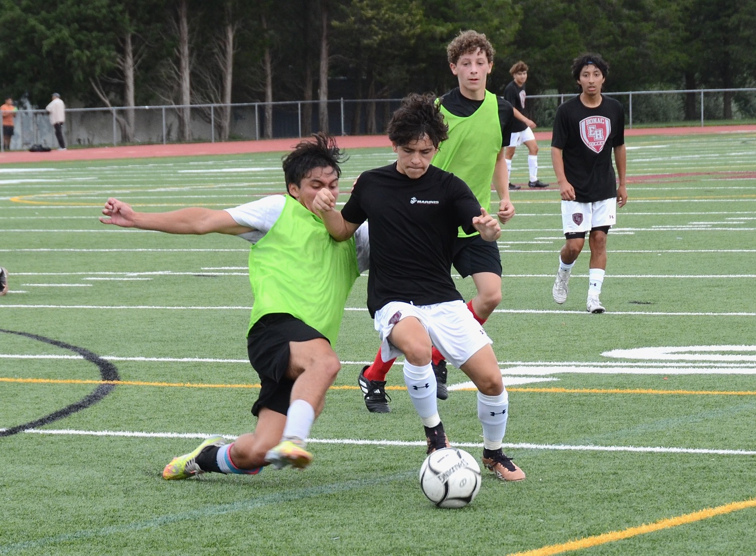 East Hampton boys soccer hosted a three-way scrimmage with Pierson/Bridgehampton and Southampton on Monday.   KYRIL BROMLEY