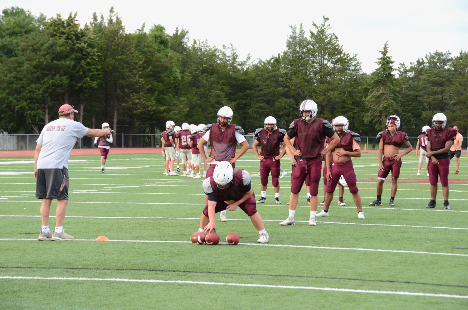 The Bonackers run through drills on Monday.   KYRIL BROMLEY