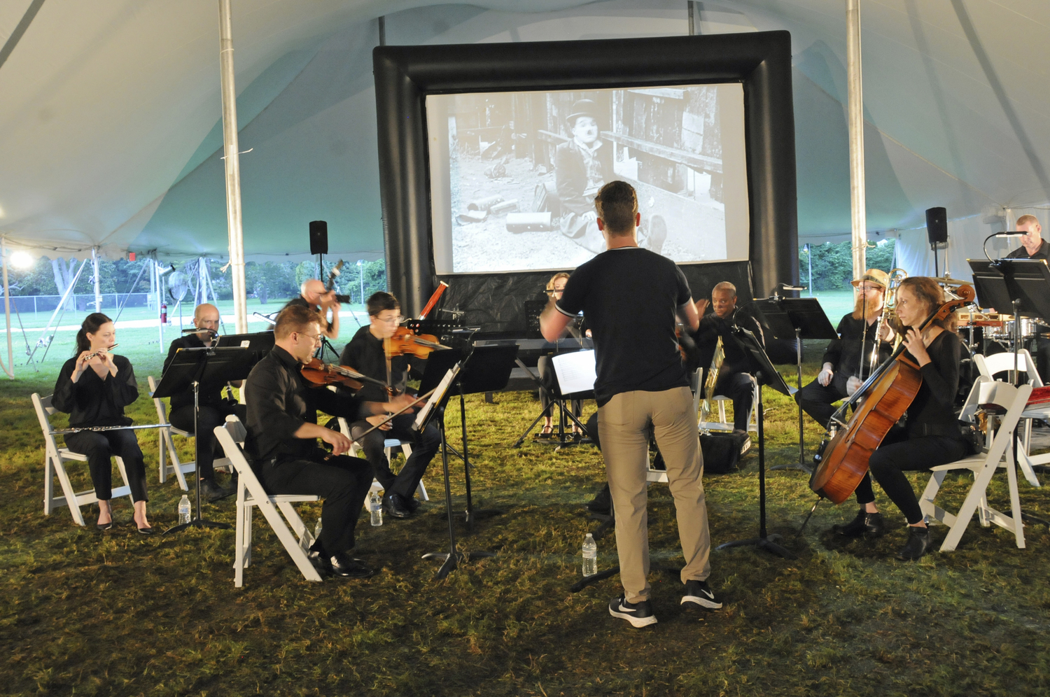 The Hamptons Festival of Music held their inaugural concert in Herrick Park on August 21. The audience enjoyed the music that accompanied the Charlie Chaplin silent film 