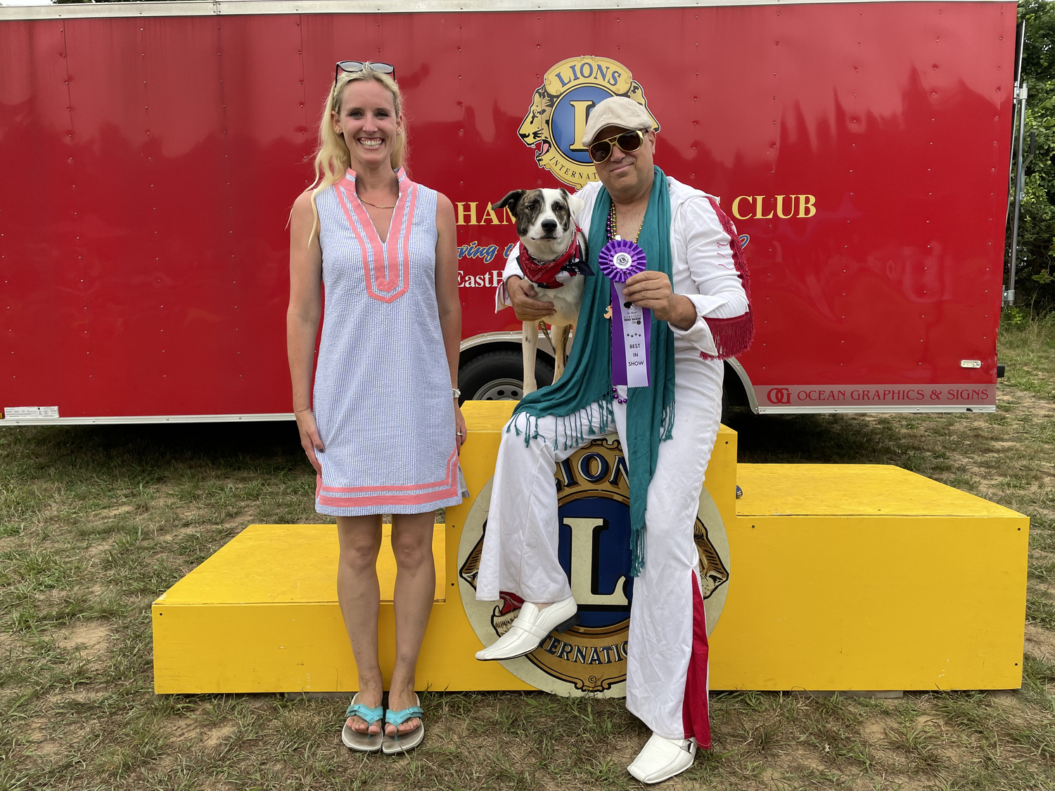 Skipper, a whippet/greyhound mix who was rescued from Afghanistan by the Long Island-based organization Paws of War, won Best in Show on Saturday at the 5th Annual Hamptons Dog Show, held on the grounds of the American Legion in Amagansett. Pictured with Skipper are his owner/handler Ralph Perricelli of Montauk and Rachel Lys, a member of the Lions Club of East Hampton, which produces the show as a benefit for The Guide Dog Foundation of Long Island. GAVIN MENU








Gavin Menu (expressnewsgroup.com)


Dana Shaw <dshaw@expressnewsgroup.com>
Sun, Aug 6, 7:59 AM (22 hours ago)
to Gavin

 Crap! I thought that was next Saturday. Thanks for getting the photo.

Sent from my iPhone

> On Aug 6, 2023, at 7:56 AM, Gavin Menu <gmenu@expressnewsgroup.com> wrote:
>
> ﻿
> WHAT A JOURNEY
>
> Skipper, a whippet/greyhound mix who was rescued from Afghanistan by the Long Island-based organization Paws of War, won Best in Show on Saturday at the 5th Annual Hamptons Dog Show, held on the grounds of the American Legion in Amagansett. Pictured with Skipper are his owner/handler Ralph Perricelli of Montauk and Rachel Lys, a member of the Lions Club of East Hampton, which produces the show as a benefit for The Guide Dog Foundation of Long Island.                   GAVIN MENU