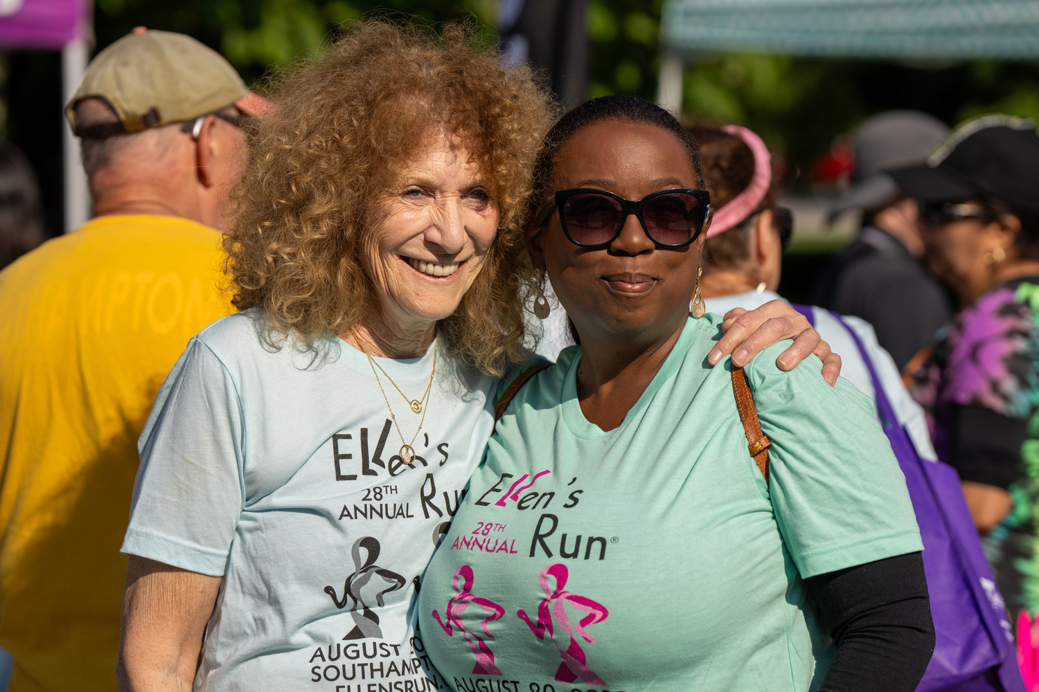 Ellen's Run organizer Julie Ratner, left, with Southampton Village Trustee Robin Brown.   RON ESPOSITO