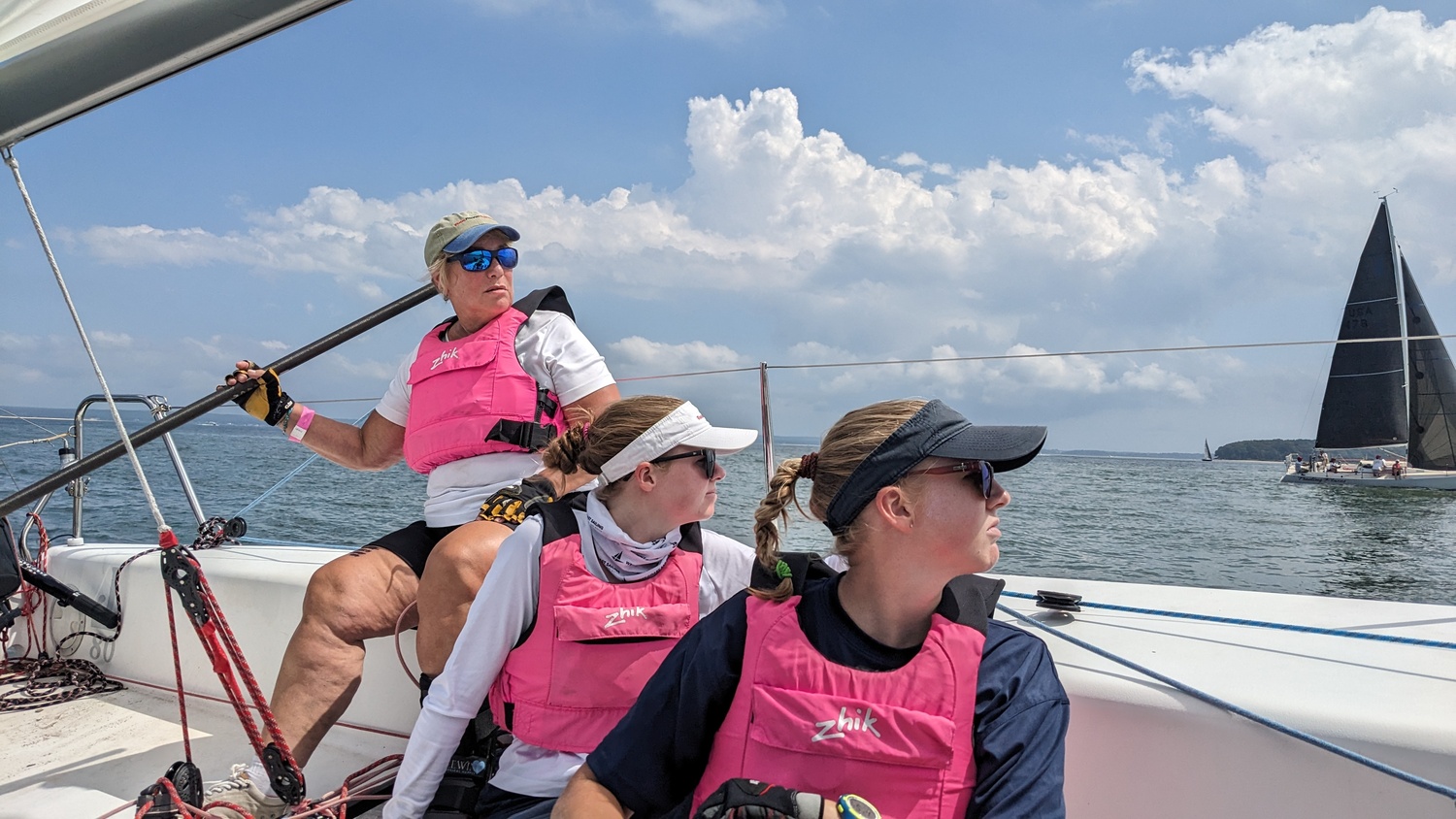 Captain Beth Fleisher and her crew Charlotte and Caroline Keil, along with Fleisher's son Ben Claremont, were awarded an all-expenses paid trip to Antigua's Sailing Week.   BEN CLAREMONT