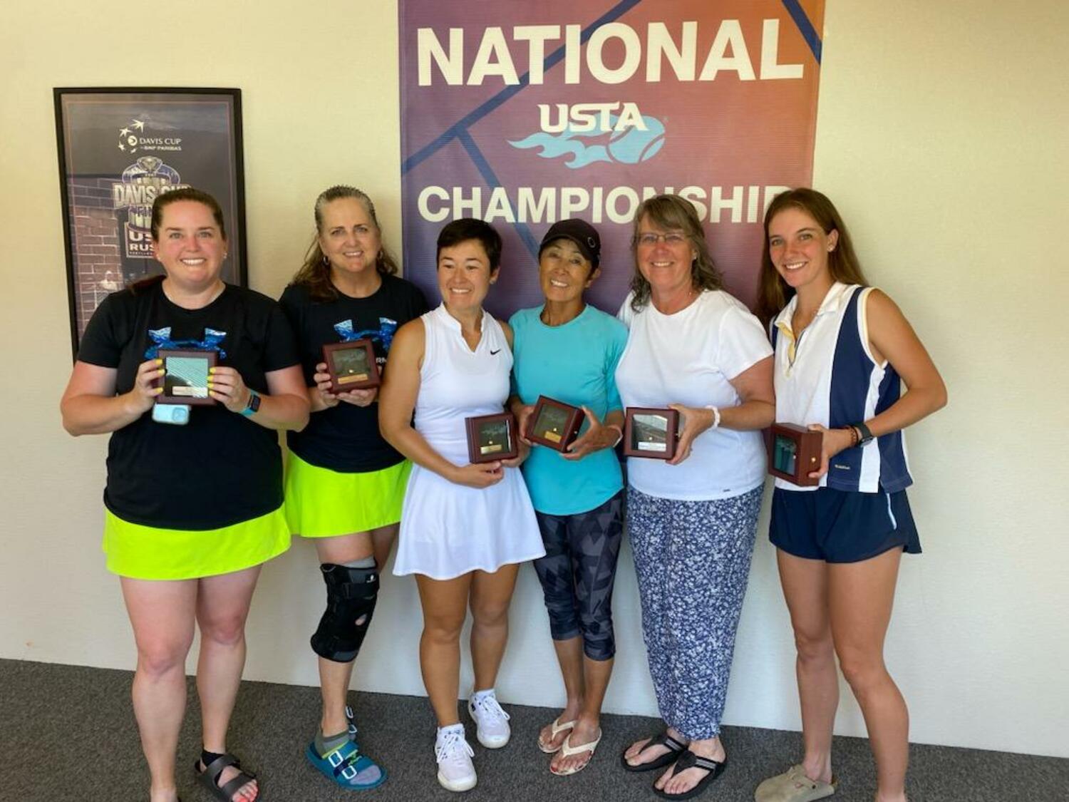 Maria and Rose Hayes with fellow finalists in the U.S. Tennis Association Level 1 National Mother/Daughter Doubles Tournament at Club Green Meadows in Vancouver, Washington last month. COURTESY MARIA HAYES