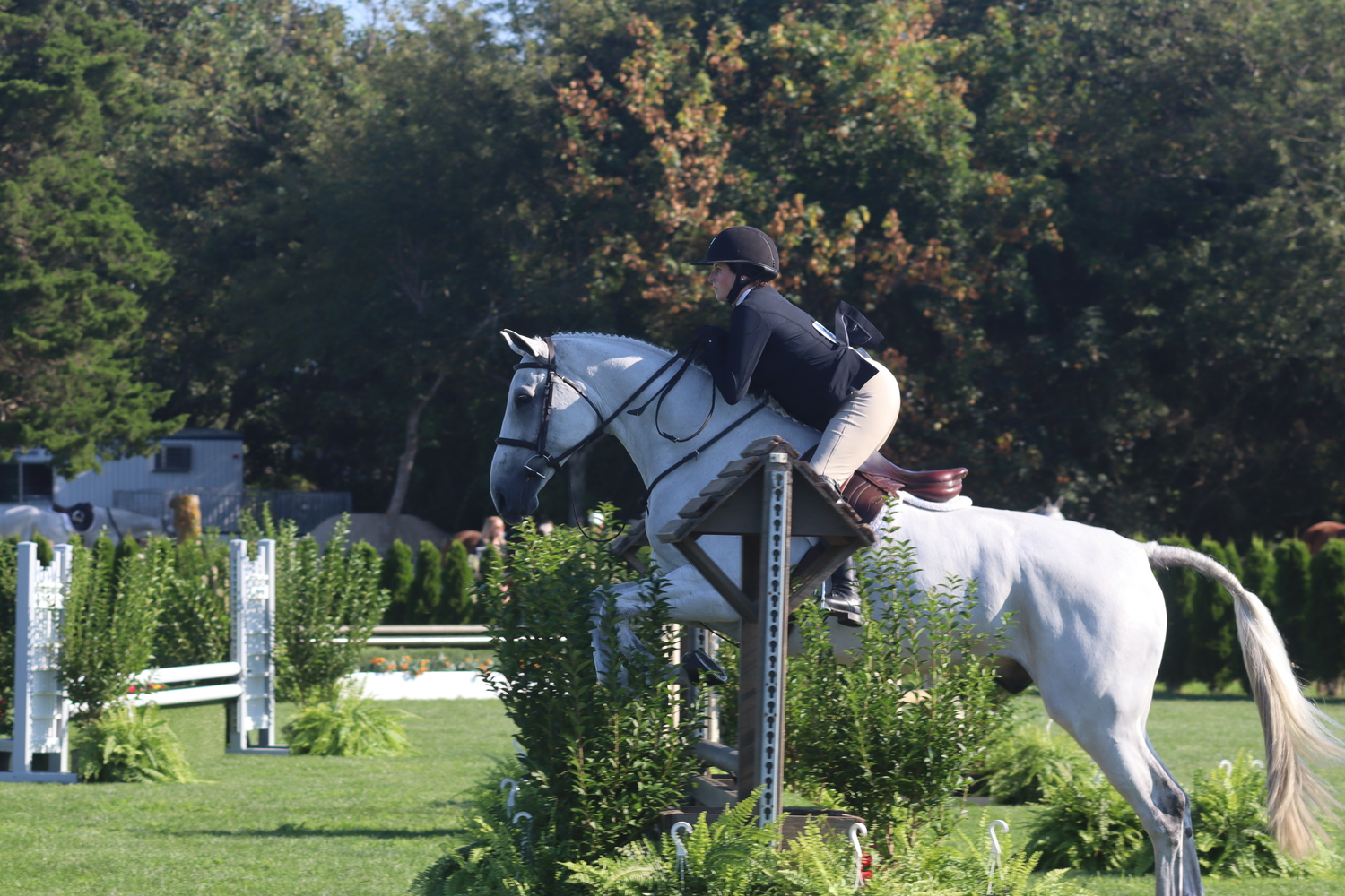 East Quogue resident Kelly Sleece and her horse, Inspired, in the adult equitation division. CAILIN RILEY