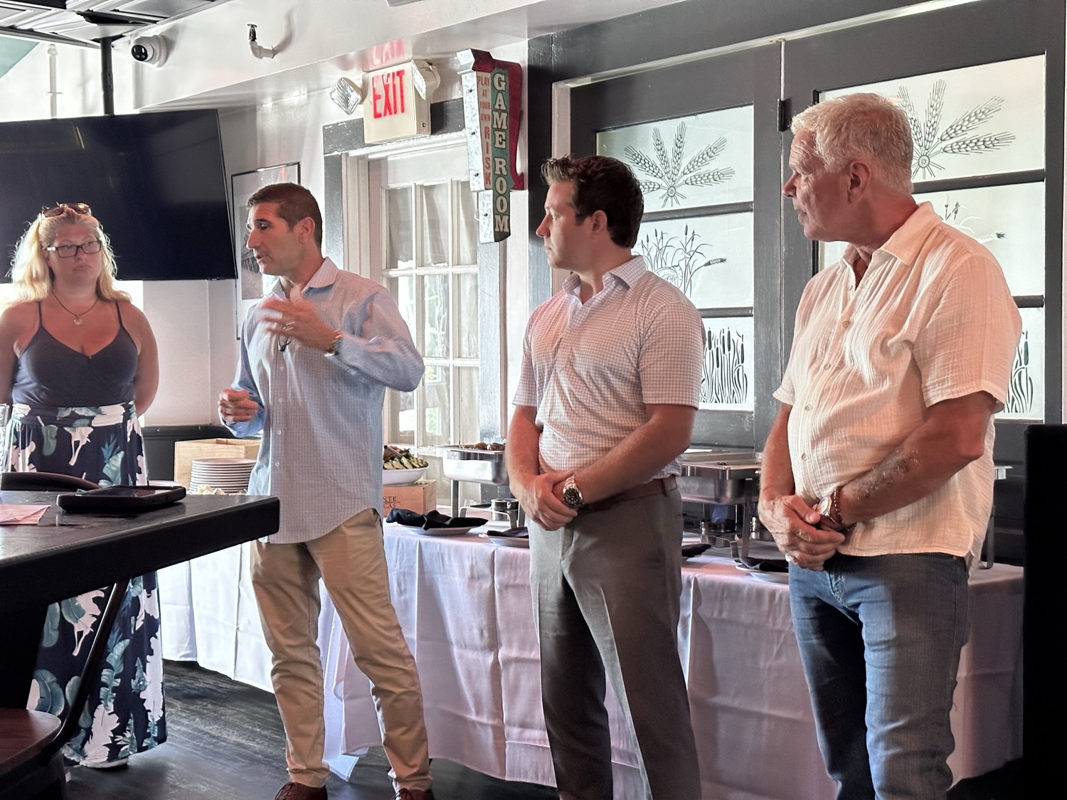 Jojo Mikucki, Jeff Ciolino, Greg Melita, and Frank DeVito speaking at the luncheon at Main Prospect. JOHN PAUL FERRANTINO