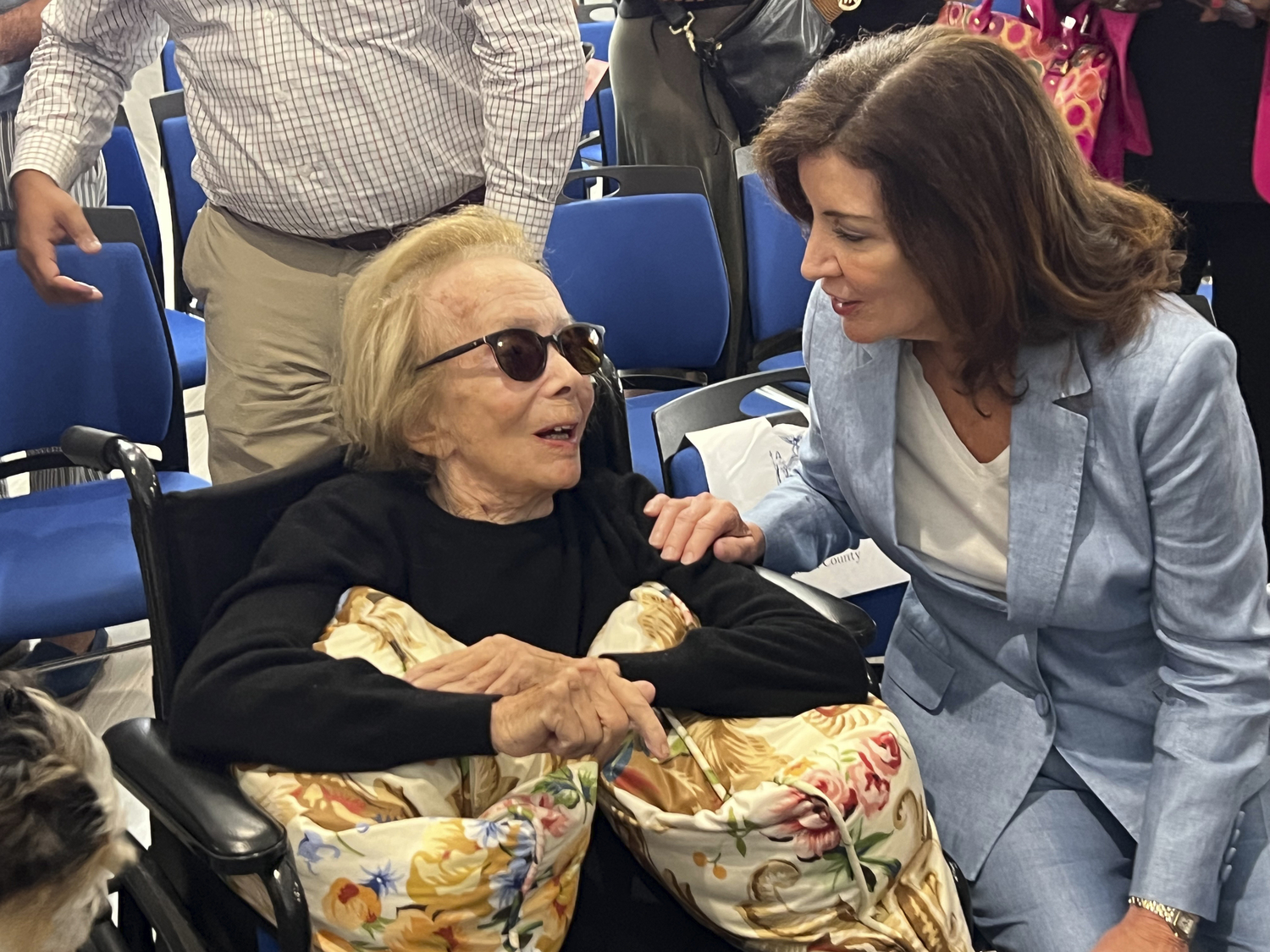 Governor Kathy Hochul, right, with Barbara Slifka at the Bridgehampton child Care and Recreational Center on Friday.   DANA SHAW