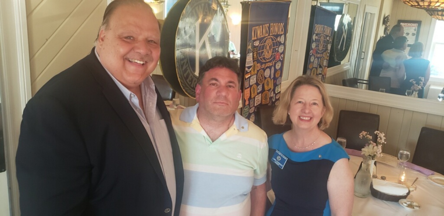 Southampton Town Kiwanis Club recently added to its membership rolls. From left, Rick Martel, Southampton Kiwanis club member sponsoring new member David Agtsteribbe, and Lorri Schneider,  president of Southampton Town Kiwanis club.  COURTESY SOUTHAMPTON TOWN KIWANIS