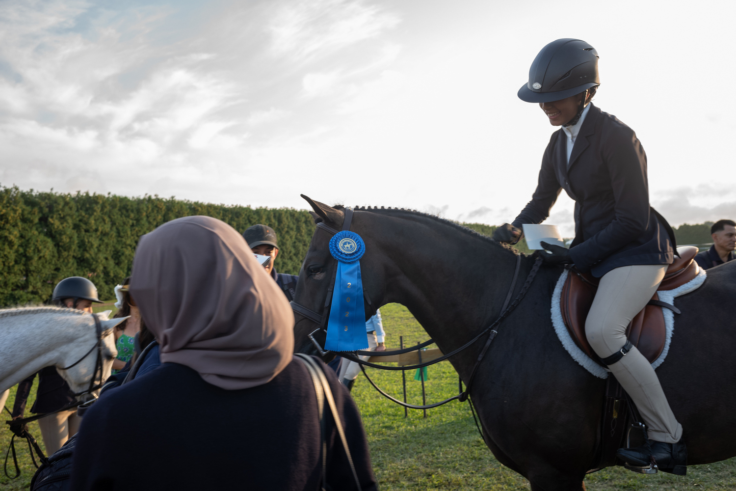 Fatemah Khalfan concludes the first day of the Hampton Classic winning the Children's Large Pony Medal on Sunday.  LORI HAWKINS