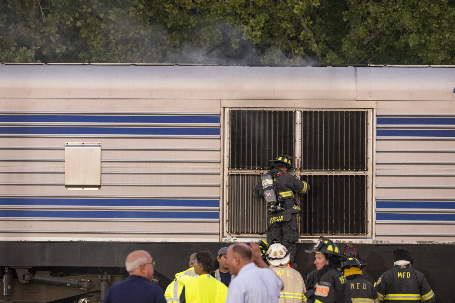 The Montauk Fire Department responded to a reported fire on a Long Island Rail Road train Sunday evening. A LIRR spokeswoman said the fire was on the ground below an engine and forced the cancelation of one evening New York City-bound train. GORDON M. GRANT