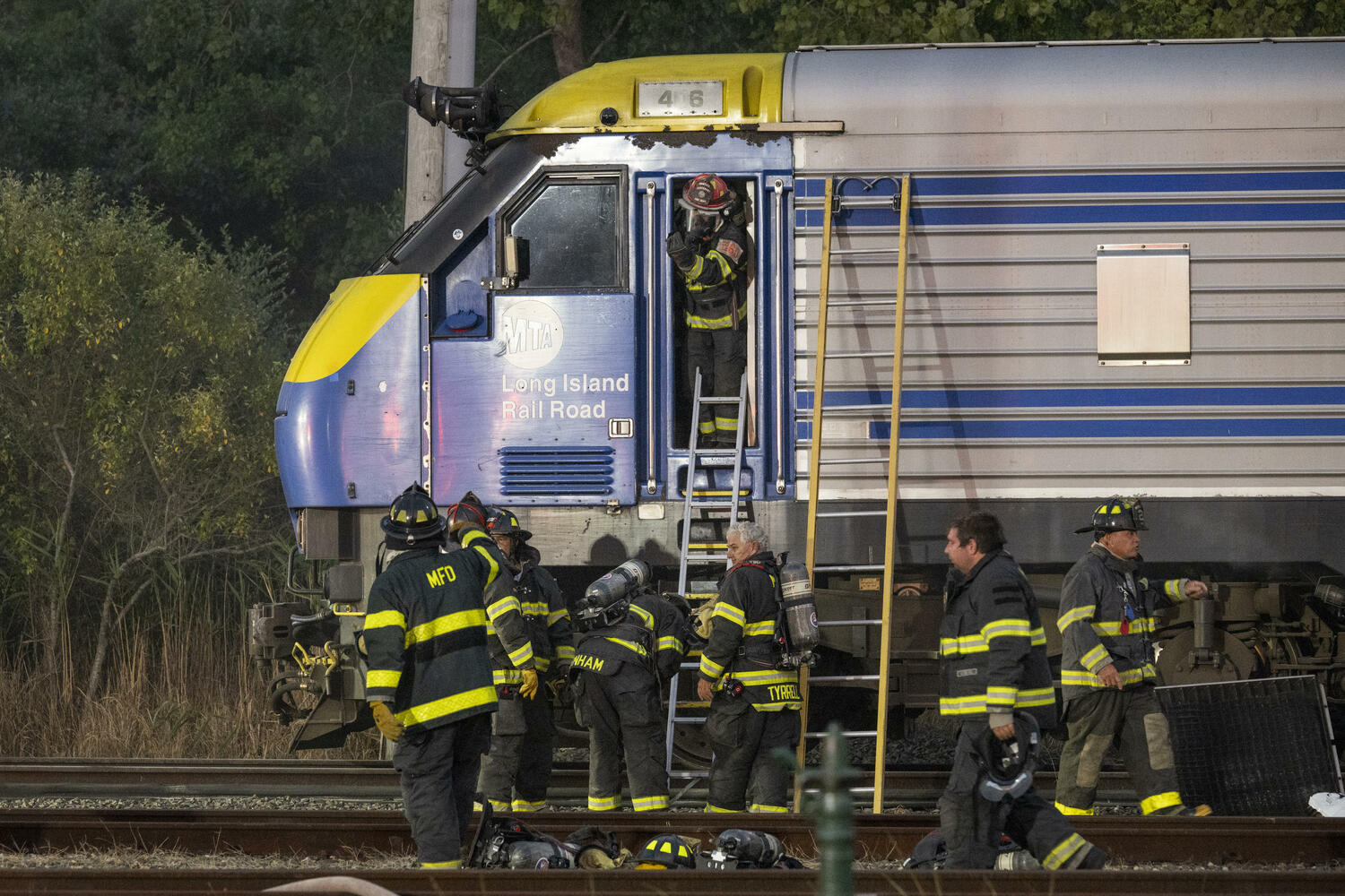 The Montauk Fire Department responded to a reported fire on a Long Island Rail Road train Sunday evening. A LIRR spokeswoman said the fire was on the ground below an engine and forced the cancelation of one evening New York City-bound train. GORDON M. GRANT