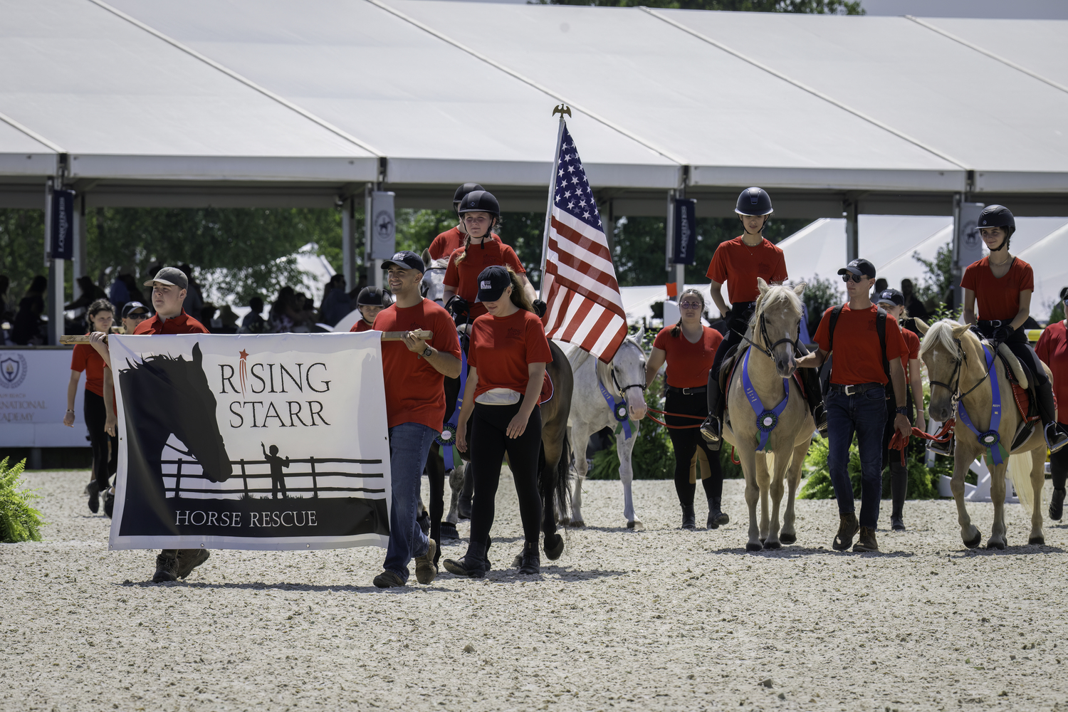 Rising Starr Horse Rescue was part of the Opening Day ceremonies. The Hampton Classic Horse Show is dedicated to supporting horse rescue and adoption organizations. MARIANNE BARNETT