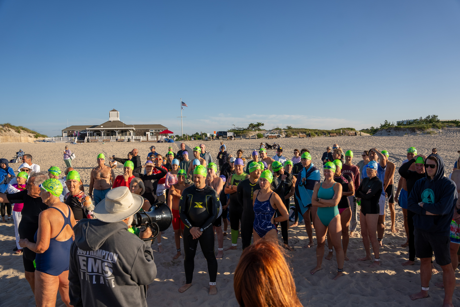 Swimmers get ready to go into the ocean.   RON ESPOSITO