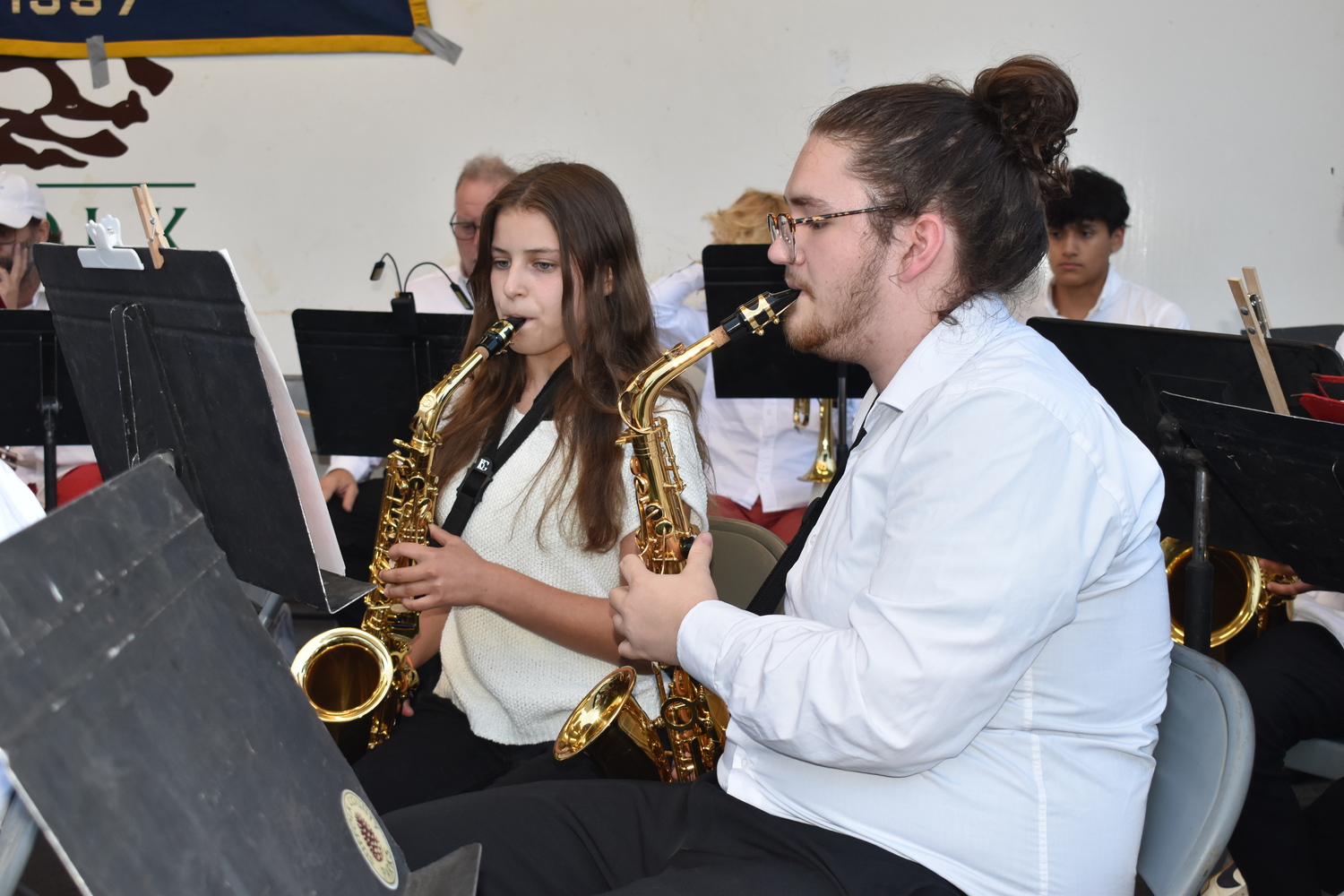 Molly Stillman, who is entering East Hampton High School this fall, and Joseph Rice, who graduated from Pierson High School this spring, both play alto sax in the Sag Harbor Community Band. STEPHEN J. KOTZ